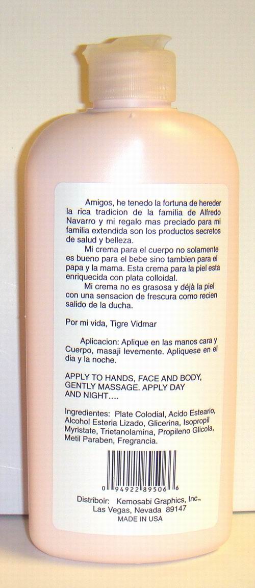 Buy Wholesale Spanish Labeled 12 Fl. Oz. "Tigrito Crema Cuerpo" Colloidal Silver Lotion Cheap