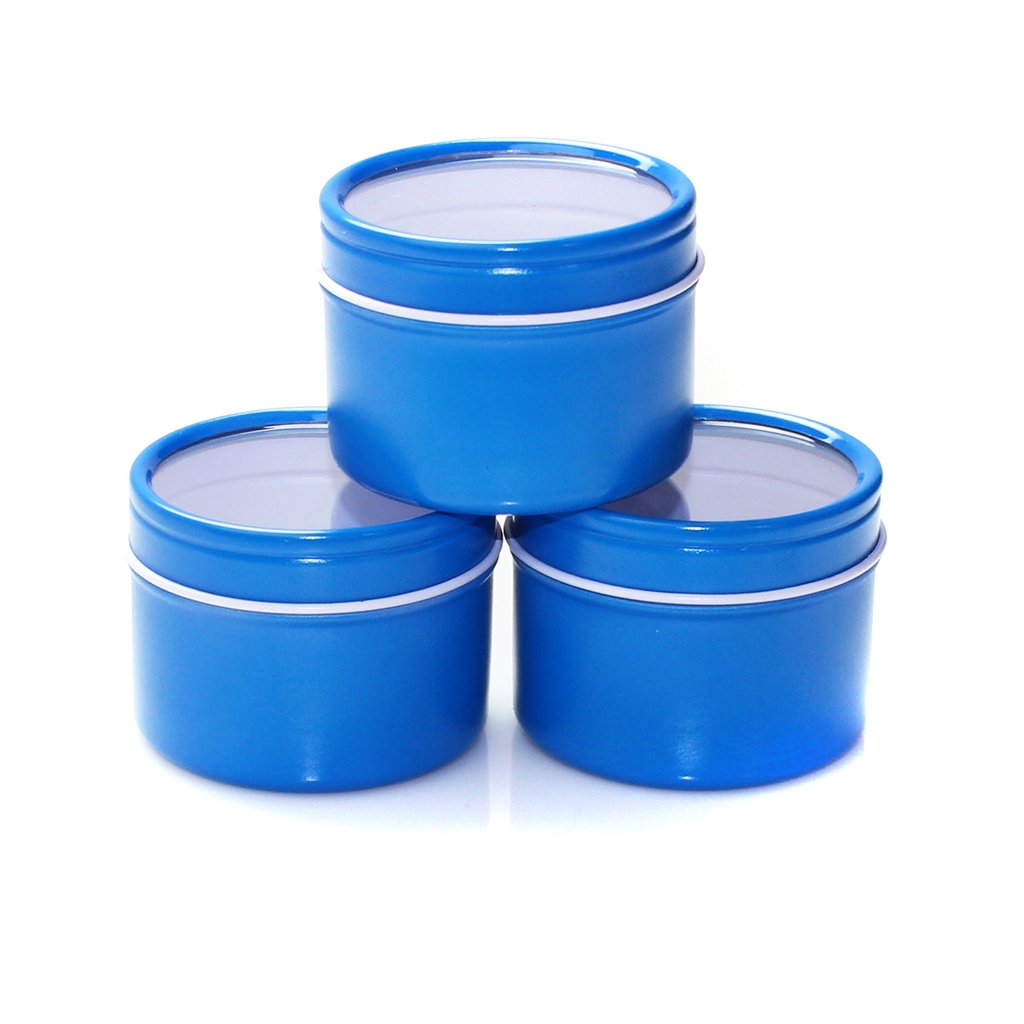 Mimipack Metal Tins 10 Oz. Deep Round Window Top Tin Containers Blue H&J Liquidators and