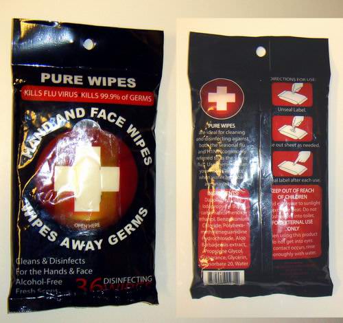 Wholesale Pure Wipes Hand and Face Wipes - Kills Flu Virus - Black Package