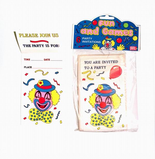 6-pack Clown party Invitations with ENVELOPES - Only 50 Cents/Pack