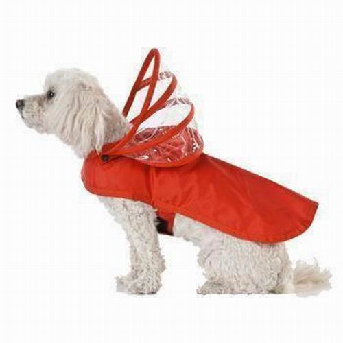 Red Vinyl Dog RAIN COAT with Hood and Fleece Lining - Small Dogs