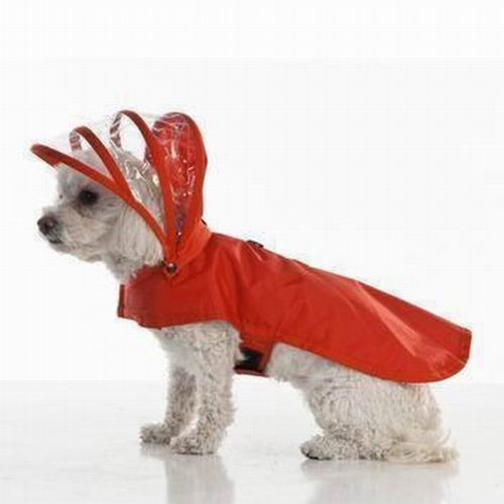 Buy Red Vinyl Dog Rain Coat with Hood and Fleece Lining Small Dogs