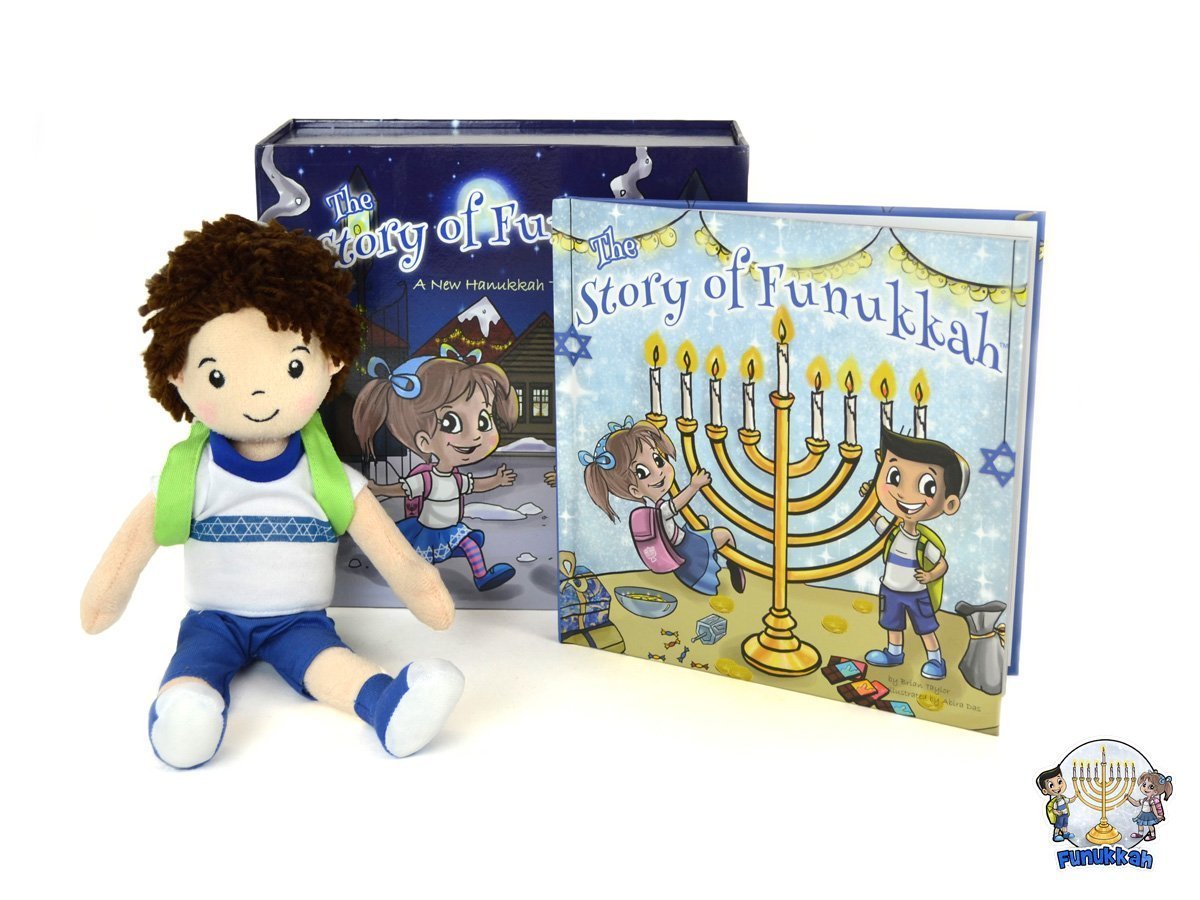 A Hanukkah Tradition The Story of Funukkah Boy Plush DOLL and Book Set  Blue