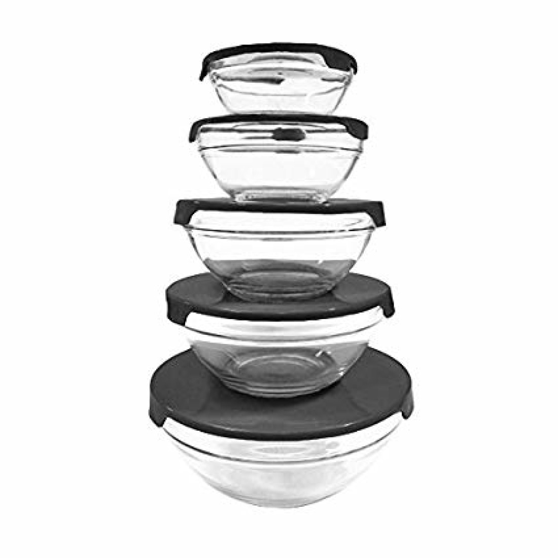 Buy Milex Kitchen Grade 5 in 1 Stackable Glass Bowl Sets Black Lid