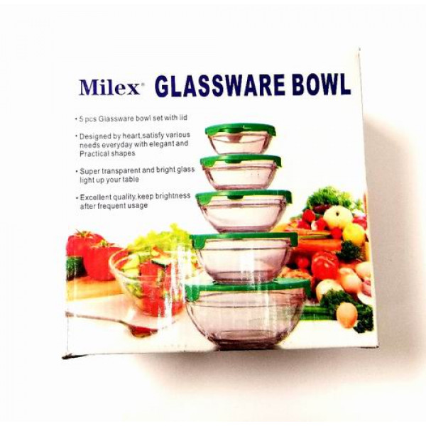 Buy Milex Kitchen Grade 5 in 1 Stackable Glass Bowl Sets Black Lid