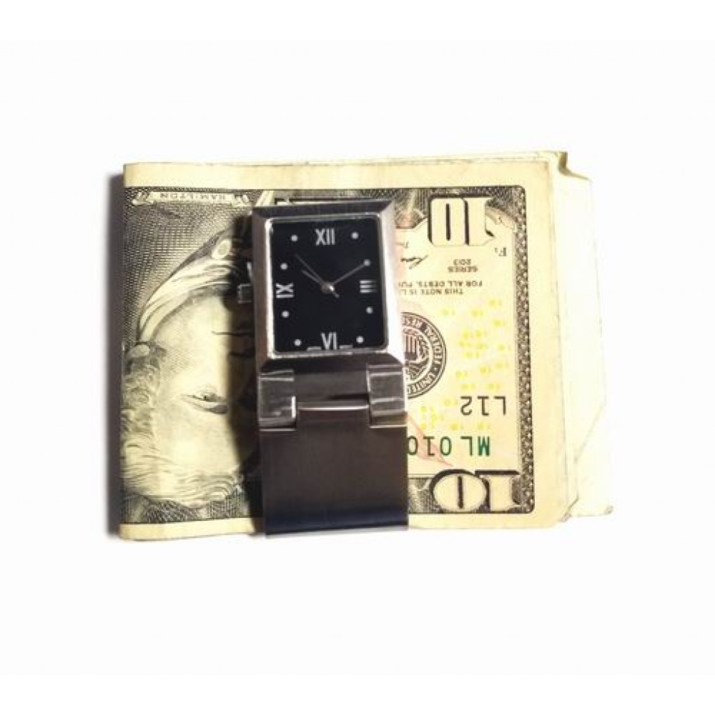 Buy Stainless Steel Money Clip with Square Quartz Watch Cheap H&J