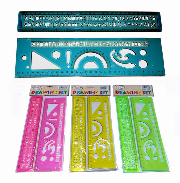 ''Bulk Lot Price! - ''''My School'''' Drawing RULER & Stencil (2-Piece) Set - Only 75 Cents/Set''