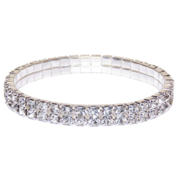 Swarovski Elements Crystal Tennis Silver Tone Bracelet Jewelry - 2 Tier Swarovski Elements Crystal Tennis Silver Tone Bracelet Jewelry - 2 Tier
