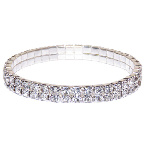 SWAROVSKI Elements Crystal Tennis Silver Tone Bracelet Jewelry - 2 Tier