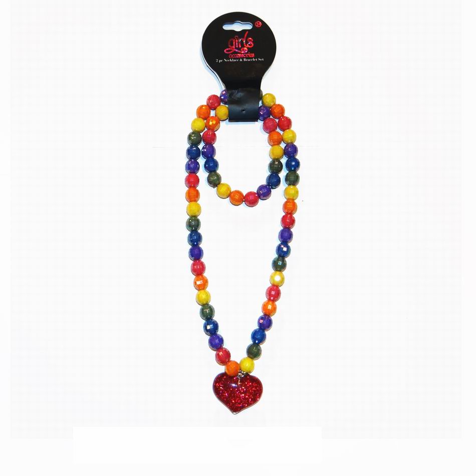 Kohls Girls Rainbow Glitter Heart Beaded NECKLACE And Bracelet Set