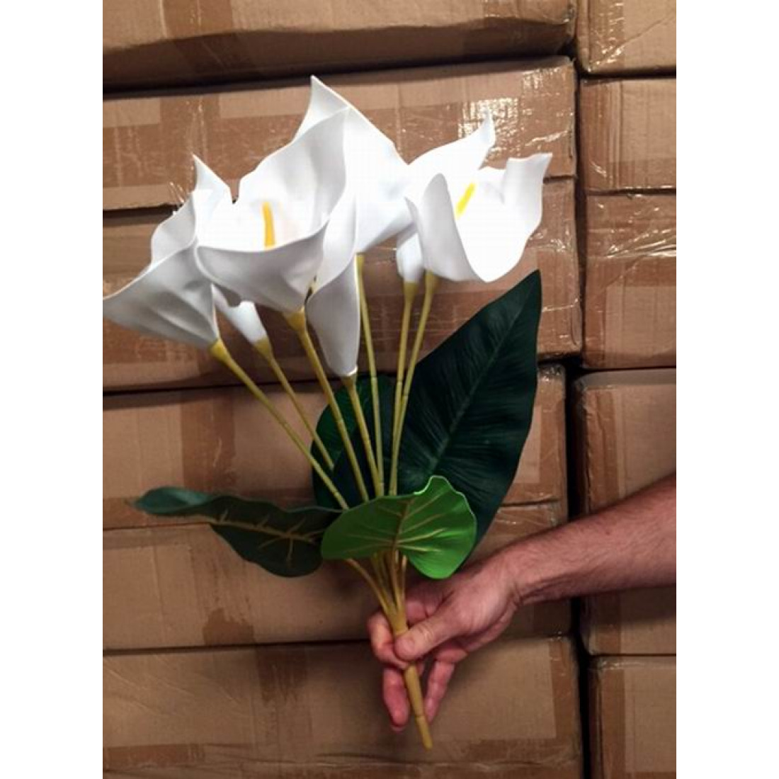 Buy Calla Lily Silk Flower Bundle with Leaves in White 23" Tall Cheap H&J Liquidators and