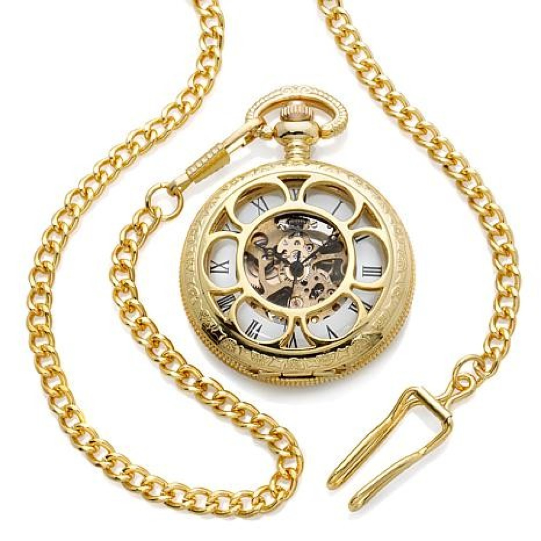 Buy Gold Color Kansas City Railroad Pocket Watch With 27" Chain Cheap
