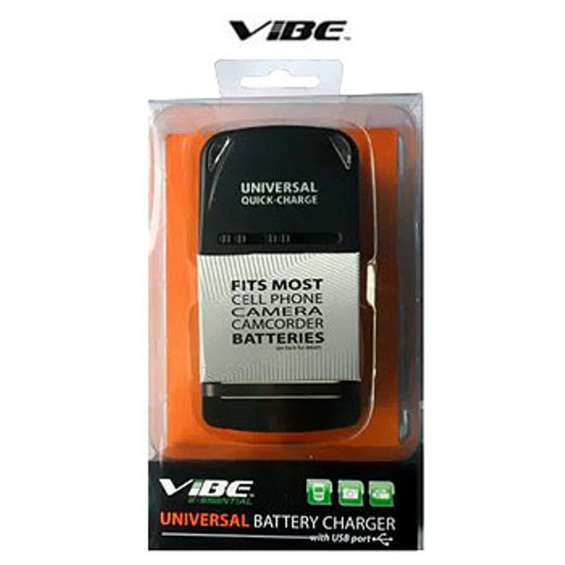 VIBE UNIVERSAL BATTERY CHARGER Fits Most Cell Phone & Camera Batteries