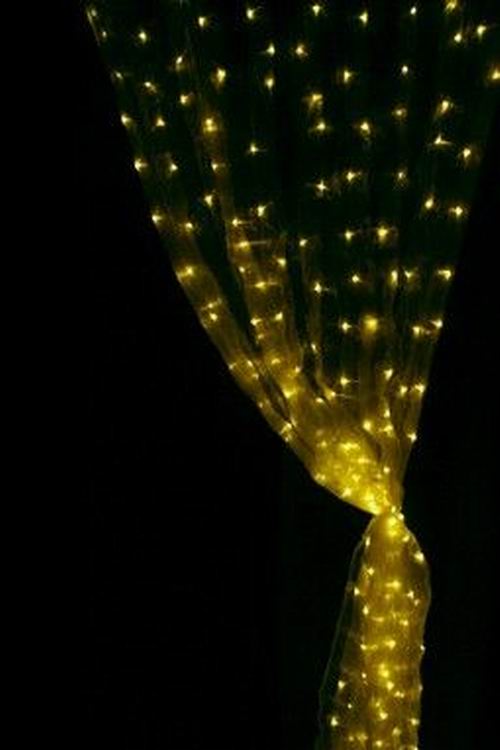 Lighted White Silk CURTAIN with Golden Yellow LEDs  (3 Feet x 12 Feet)