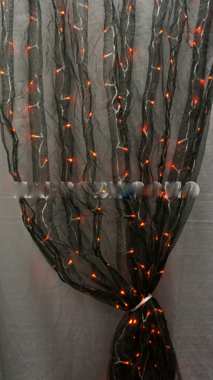 BLACK ORGANZA - ORANGE LED LIGHTED CURTAINS - (4 Feet x 8 Feet) - Item #1201