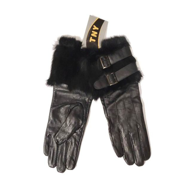 womens black leather gloves with rabbit fur
