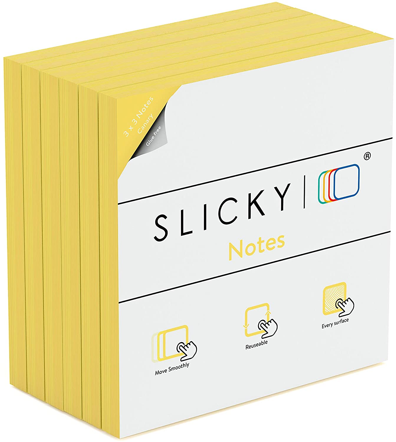 Buy SlickyNotes (6Pad, 3" x 3") Yellow Glue Free Static Cling Sticky