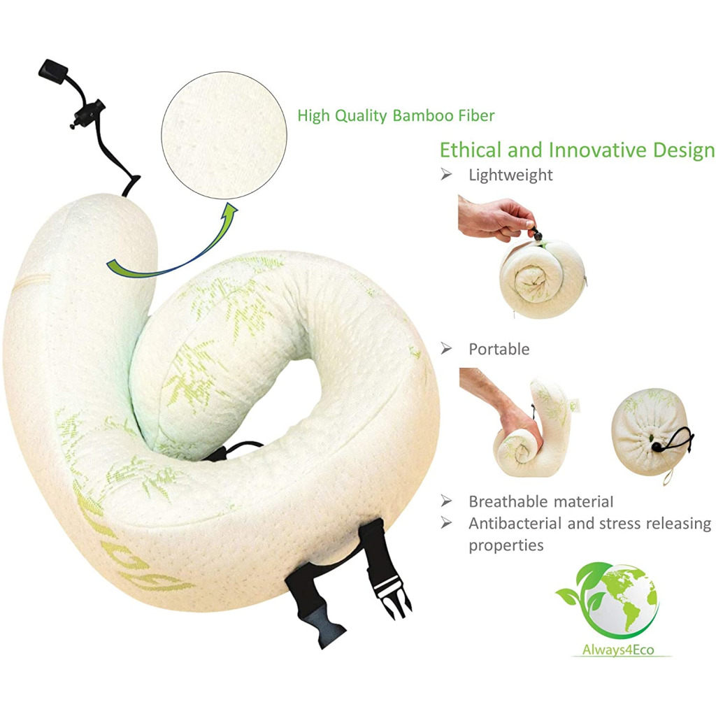 Buy Always4Eco Bamboo Travel Neck Pillow, 100 Memory Foam Cheap H&J Liquidators and