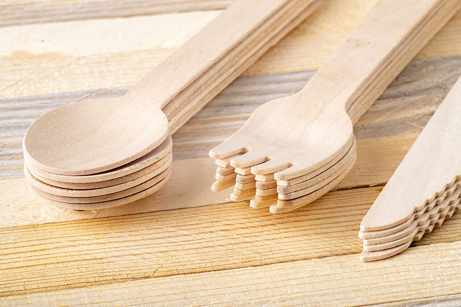 Buy RASU Compostable Wooden Utensils Set (360 Pcs) 150 Forks, 100 Knives, 50 Spoons and 20