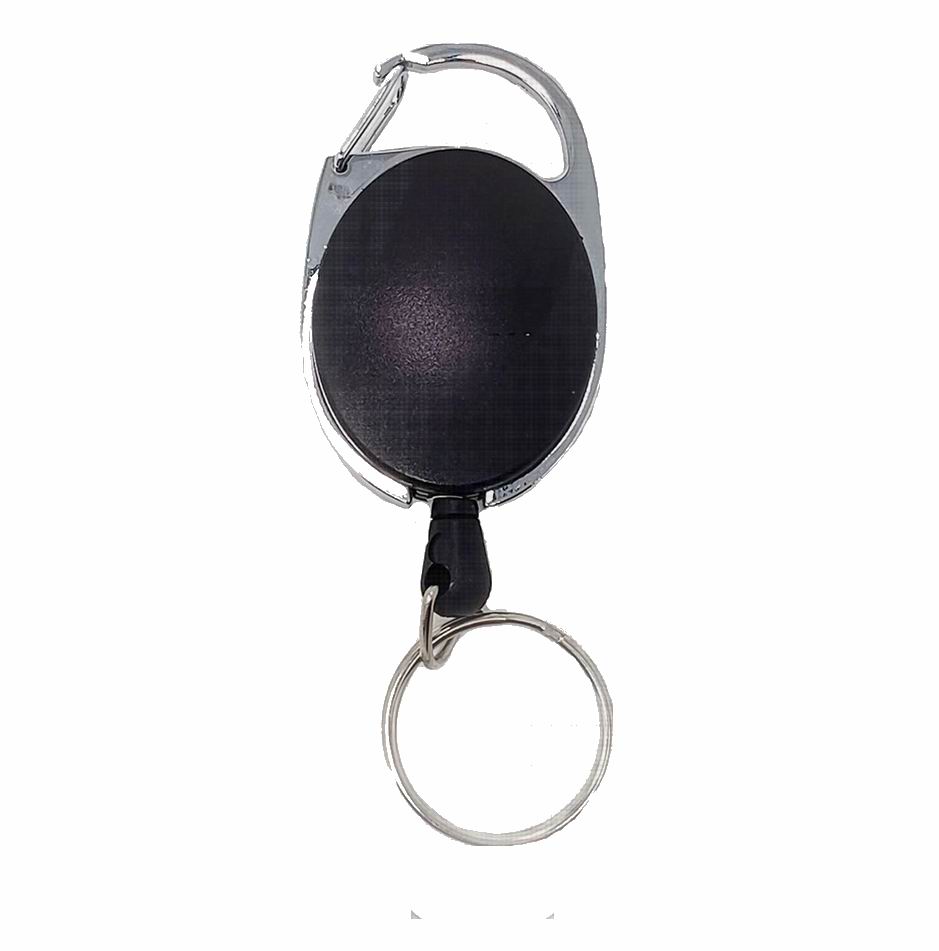 Black Retractable Carabiner – Belt Clip Key Ring Reel – Item #5100