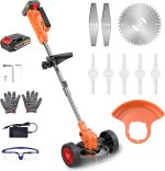 Cordless Lawn Trimmer Weed Wacker - 2 Li-Ion 2.0Ah Batteries - 3 Cutting Blade Types - Item #9278