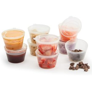 110 Pack Leak Proof Condiment Freezer/Fridge Storage Containers with Hinged Lids - 3 oz. - Item #9388