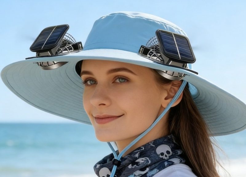 Hat with Solar Power Fans - Unisex - 2 Solar Fans - Solar or USB-C Charging - Blue - Item #9310