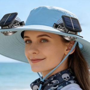 Hat with Solar Power Fans - Unisex - 2 Solar Fans - Solar or USB-C Charging - Blue (O8) - Item #9310