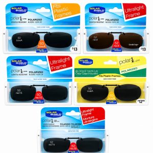 Solar Shield Polarized Clip-On Sunglasses - Blocks 100% UV - Assorted Sizes, Shapes & Colors - Item #9307