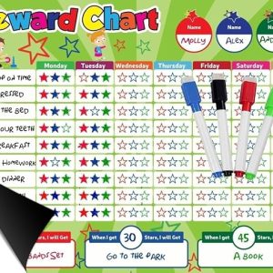 Magnetic Behavior Star Reward Chart - 17" x 13" - 4 magnetic dry erase markers - green DRC004 - Item #9283