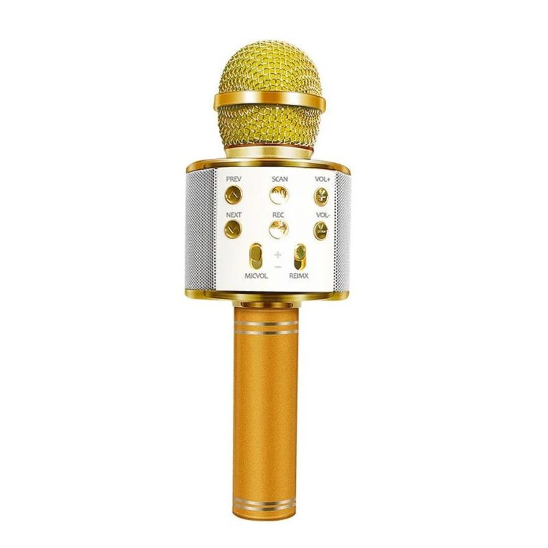 Wireless Bluetooth Karaoke Microphone - Mic Speaker Player Recorder - Gold - Item #9322