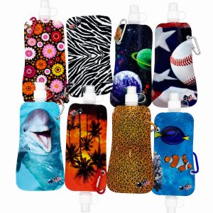 Assorted 16 oz Pocket Bottles - Foldable Water Bottle with Carabiner - Item #9305