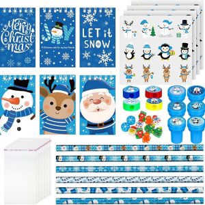 193 Pieces Winter School Stationery Set - Notebooks Pencils Sharpener Erasers Stickers Stamps - Item #9370