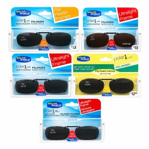 Solar Shield Polarized Clip-On Sunglasses - Blocks 100% UV - Assorted Sizes, Shapes & Colors - Item #9307