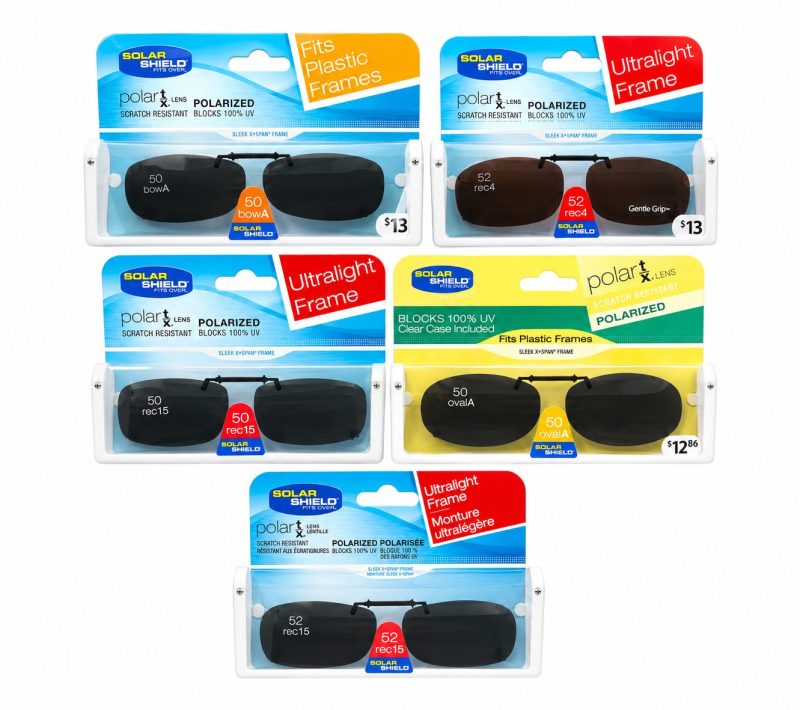 Solar Shield Polarized Clip-On Sunglasses - Blocks 100% UV - Assorted Sizes, Shapes & Colors - Item #9307