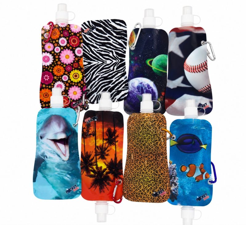 Assorted 16 oz Pocket Bottles - Foldable Water Bottle with Carabiner - Item #9305