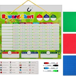 Magnetic Reward Chart Set - Magnetic Chores & Stars - 4 Color Dry Erase Markers - DRC280 - Item #9288