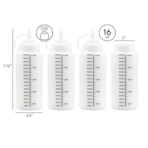 Tovla Kitchen Premium Squeeze Squirt Bottles with Caps and Measurements (16 oz) 4-Pack - Item #9334