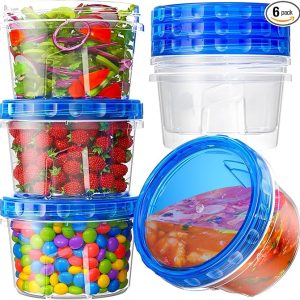 6 Pack - 17 oz Freezer Storage Containers with Twist Top Lids, BPA Free - Microwave and Dishwasher Safe - Item #9429