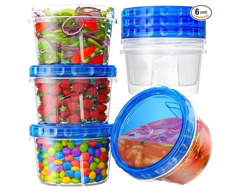 6 Pack - 17 oz Freezer Storage Containers with Twist Top Lids, BPA Free - Microwave and Dishwasher Safe - Item #9429