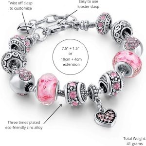 54fcb958 D93a 4f81 Aae8 237dec84d6d4 Pink Hearts Silver Plated Charm Bracelet Adjustable Snake Ch 2 2.jpg