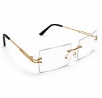 Crystal Rimless Rectangle Clear Glasses – Gold Frame - Item #9435
