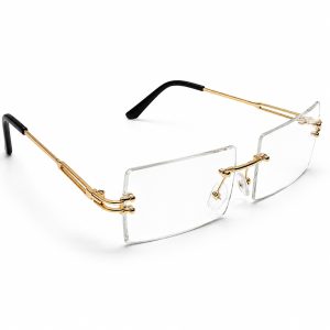 Crystal Rimless Rectangle Clear Glasses – Gold Frame - Item #9435