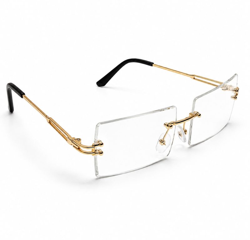 Crystal Rimless Rectangle Clear Glasses – Gold Frame - Item #9435