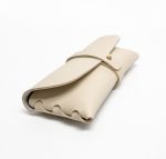 Eyeglasses Sunglasses Case - PU Leather Soft Thin Case - Collar Stud Closure - Cream - Item #9436