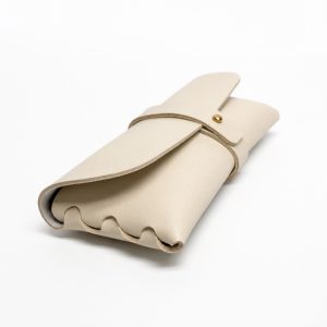 Eyeglasses Sunglasses Case - PU Leather Soft Thin Case - Collar Stud Closure - Cream - Item #9436
