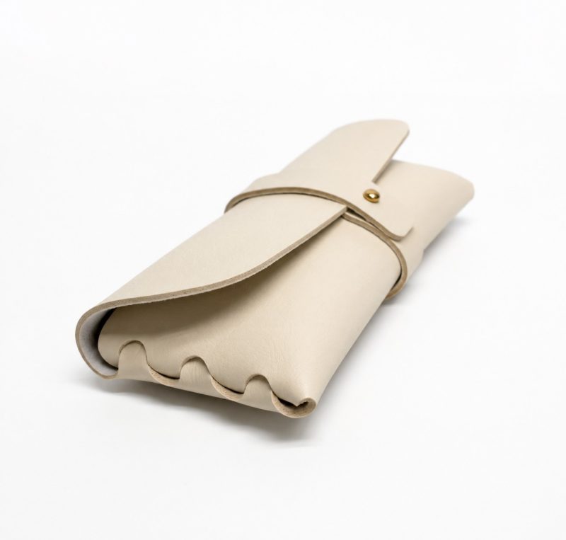 Eyeglasses Sunglasses Case - PU Leather Soft Thin Case - Collar Stud Closure - Cream - Item #9436