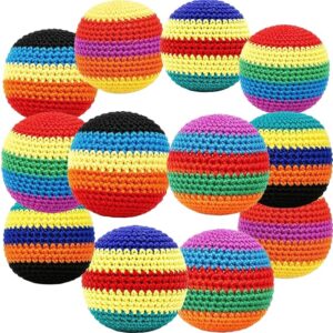 Handmade Knitted Hacky Kick Sacks - Colorful Striped Crochet Sacks - 12 Assorted - 01 - Item #9581