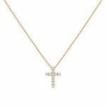 Small Cubic Zirconia Gold Cross - 3/4"" x 1/2" - 19" Adjustable Box Chain - Gold Plated - Item #9439