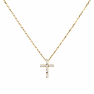 Small Cubic Zirconia Gold Cross - 3/4"" x 1/2" - 19" Adjustable Box Chain - Gold Plated - Item #9439